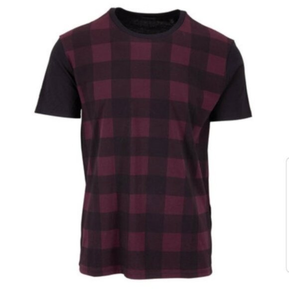 ATM Anthony Thomas Melillo Merlot & Black Plaid Crewneck T-Shirt size S Burgundy - Picture 1 of 13